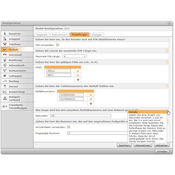 Modul "Call-Hunting-Hotline"
